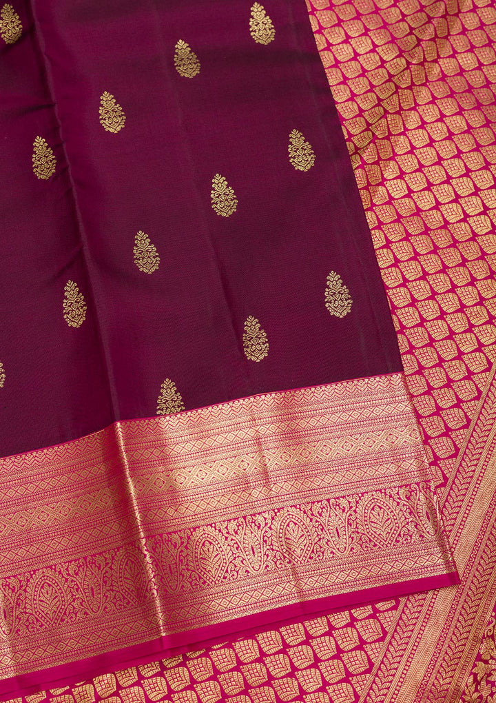 Wine Zariwork Pure Silk Saree-Koskii
