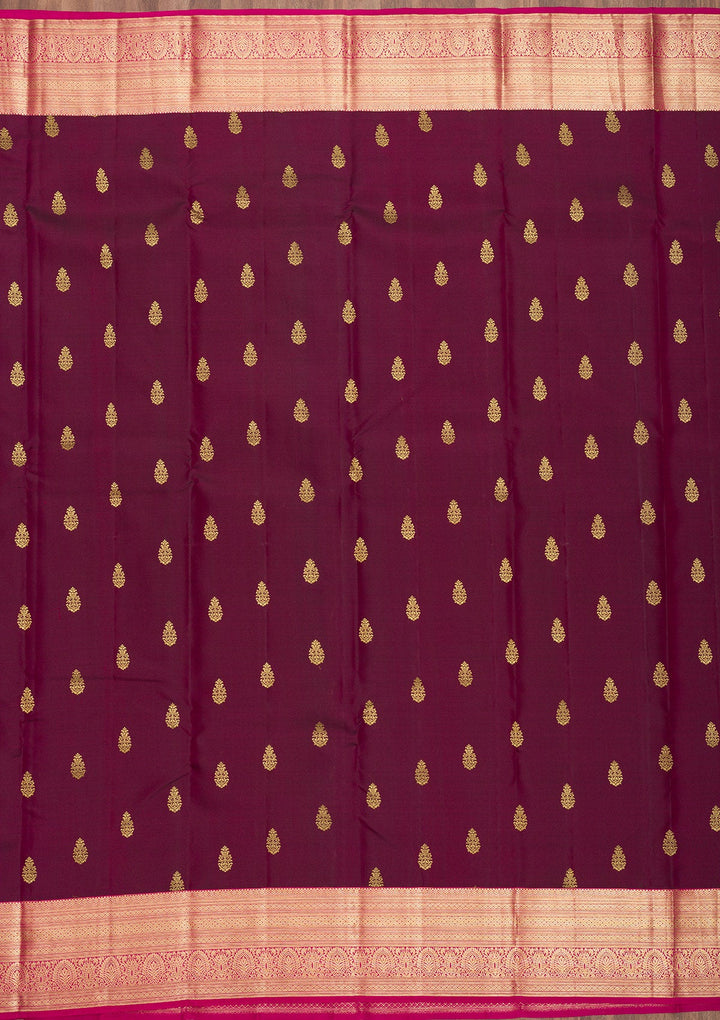 Wine Zariwork Pure Silk Saree-Koskii