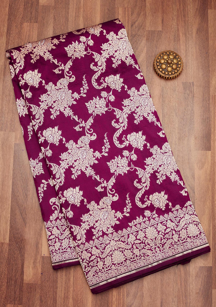 Wine Zariwork Pure Silk Saree-Koskii