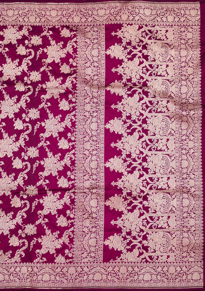 Wine Zariwork Pure Silk Saree-Koskii