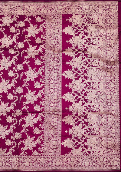 Wine Zariwork Pure Silk Saree-Koskii