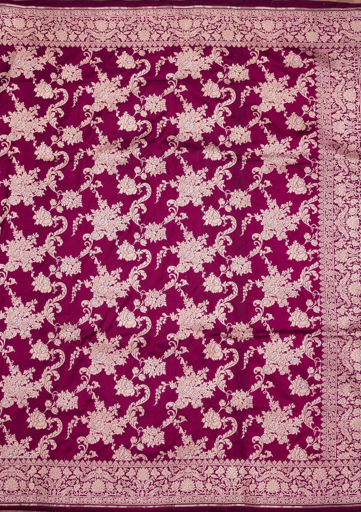 Wine Zariwork Pure Silk Saree-Koskii
