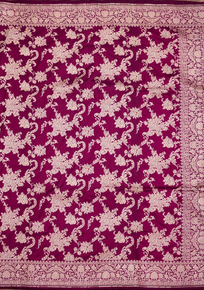 Wine Zariwork Pure Silk Saree-Koskii