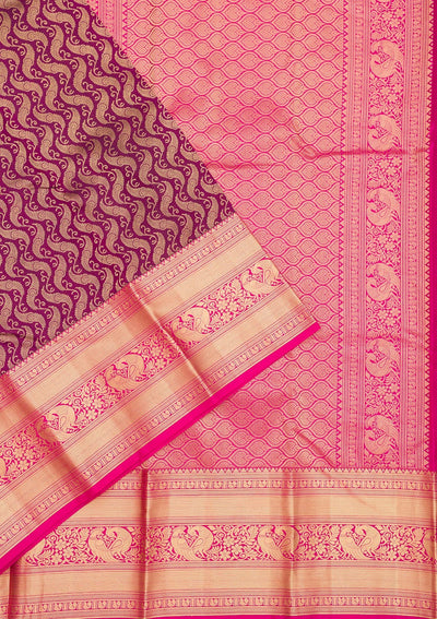 Wine Zariwork Pure Silk Saree-Koskii