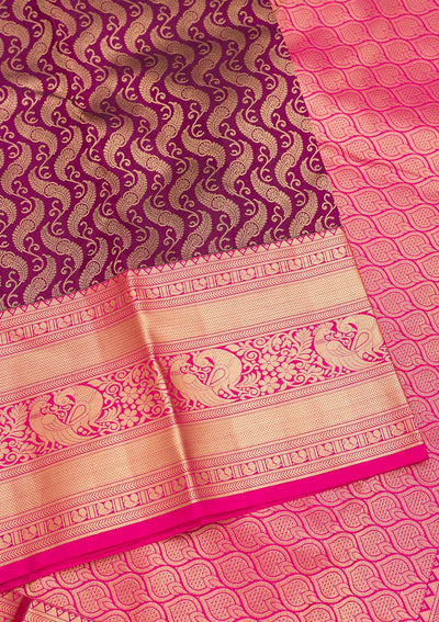 Wine Zariwork Pure Silk Saree-Koskii