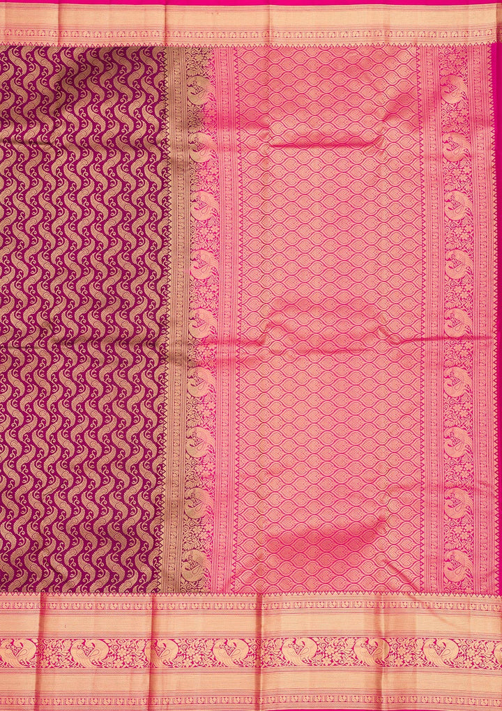 Wine Zariwork Pure Silk Saree-Koskii