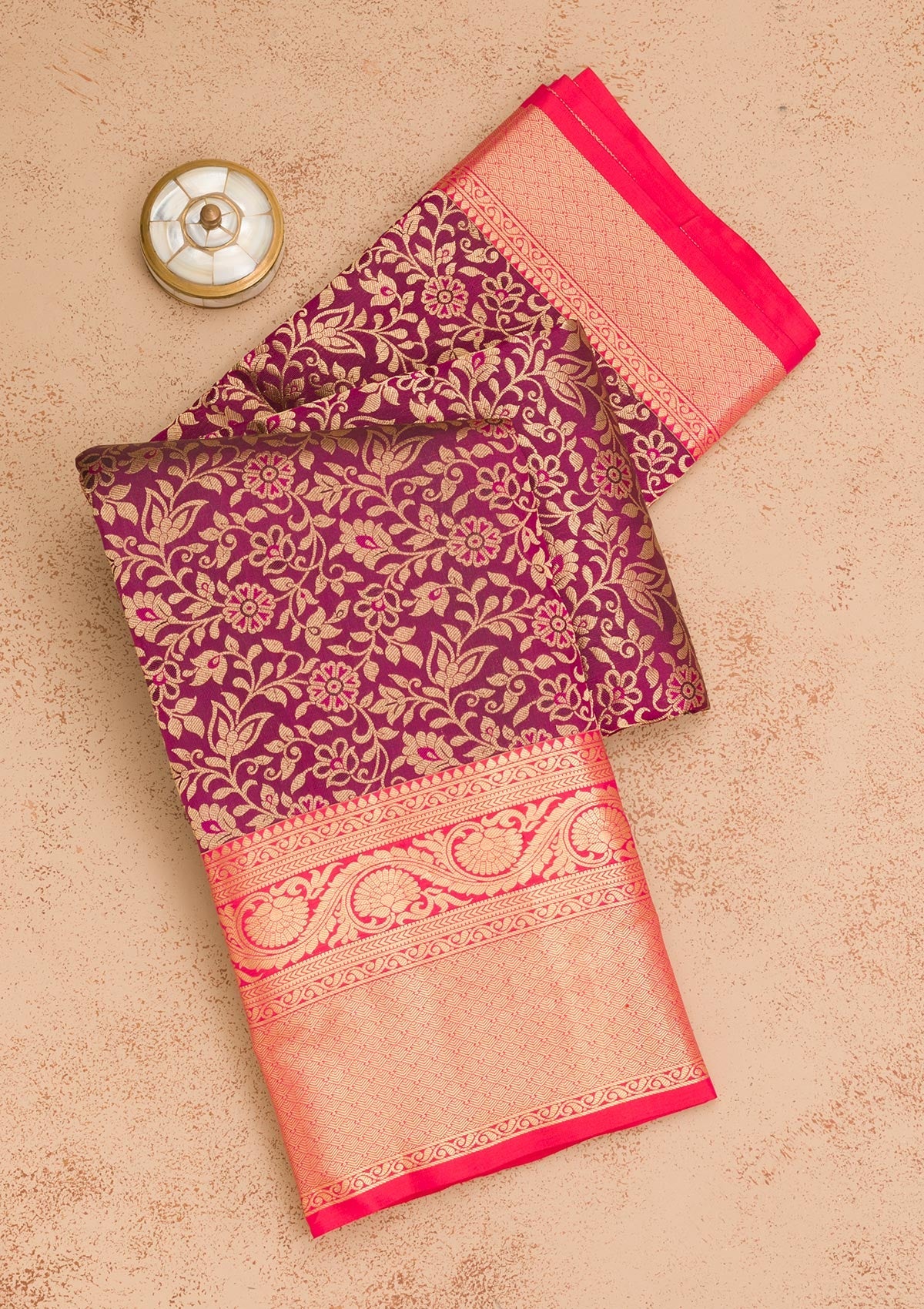 Wine Zariwork Pure Silk Saree-Koskii