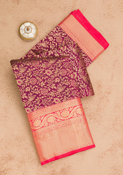 Wine Zariwork Pure Silk Saree-Koskii