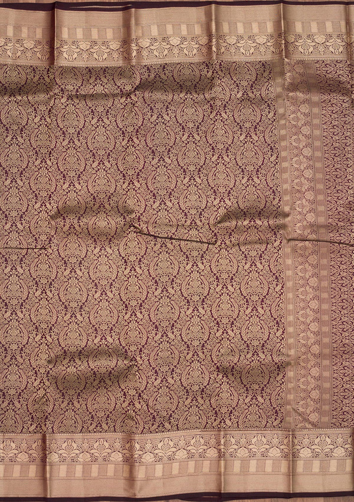 Wine Zariwork Pure Silk Saree-Koskii
