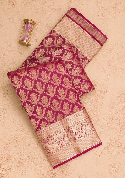 Wine Zariwork Pure Silk Saree-Koskii