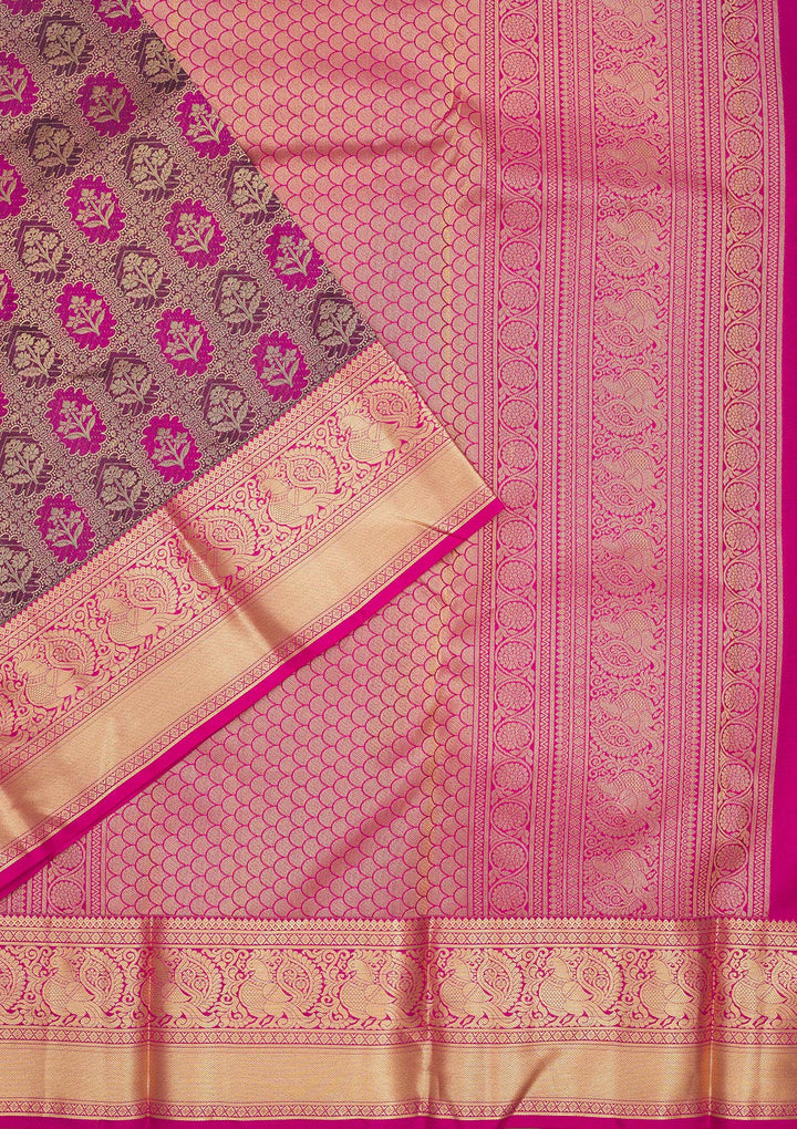 Wine Zariwork Pure Silk Saree-Koskii