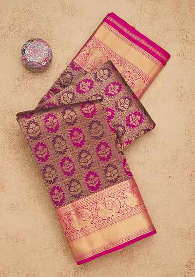 Wine Zariwork Pure Silk Saree-Koskii