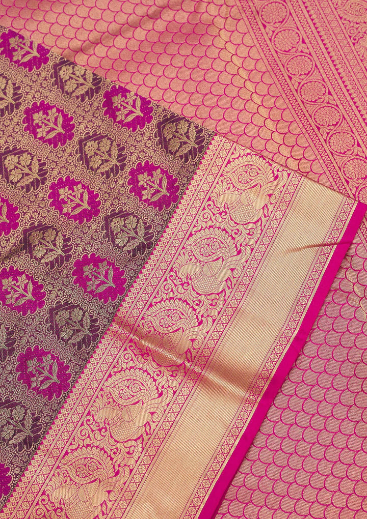 Wine Zariwork Pure Silk Saree-Koskii