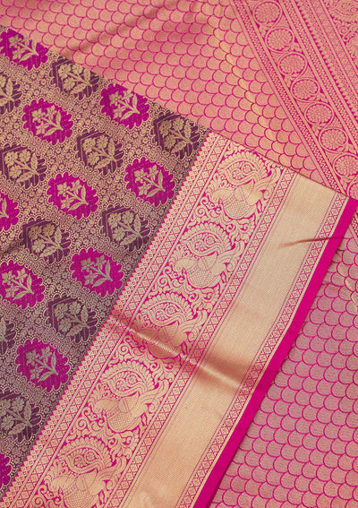 Wine Zariwork Pure Silk Saree-Koskii