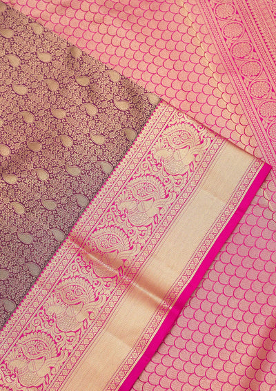 Wine Zariwork Pure Silk Saree-Koskii