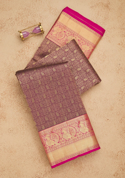 Wine Zariwork Pure Silk Saree-Koskii