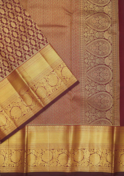 Wine Zariwork Pure Silk Saree-Koskii