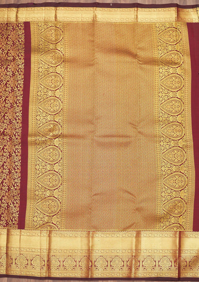 Wine Zariwork Pure Silk Saree-Koskii