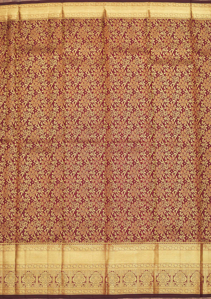 Wine Zariwork Pure Silk Saree-Koskii