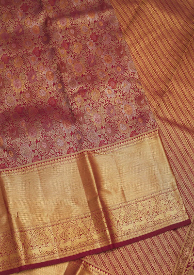 Wine Zariwork Pure Silk Saree-Koskii