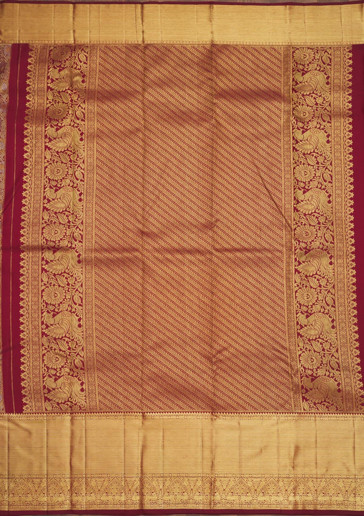 Wine Zariwork Pure Silk Saree-Koskii