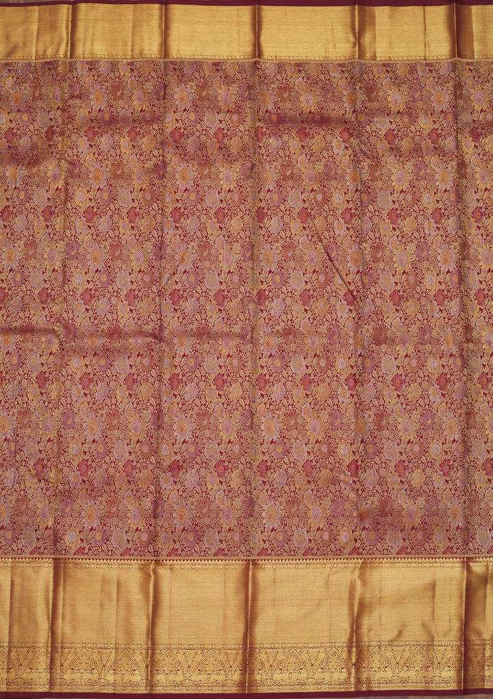 Wine Zariwork Pure Silk Saree-Koskii