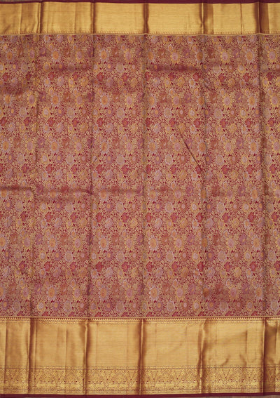 Wine Zariwork Pure Silk Saree-Koskii