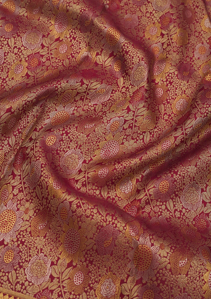 Wine Zariwork Pure Silk Saree-Koskii