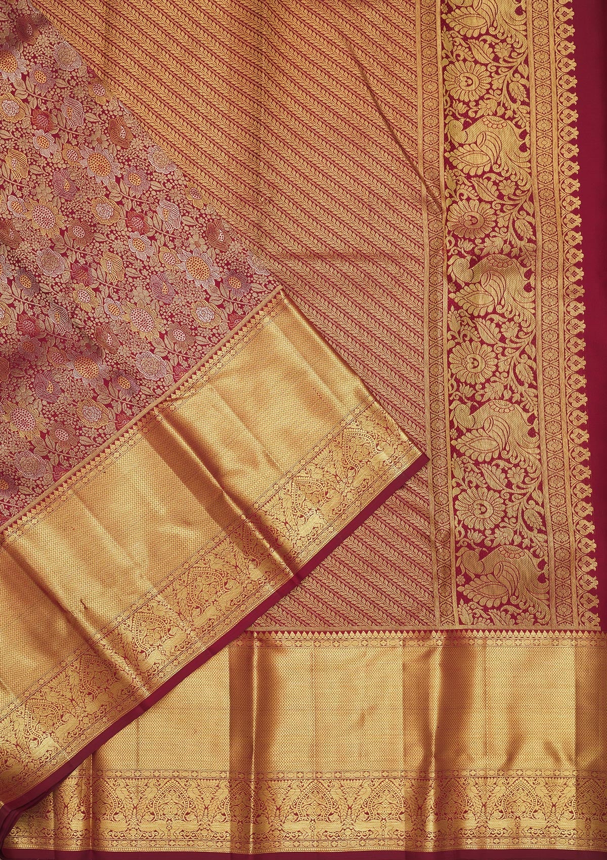Wine Zariwork Pure Silk Saree-Koskii