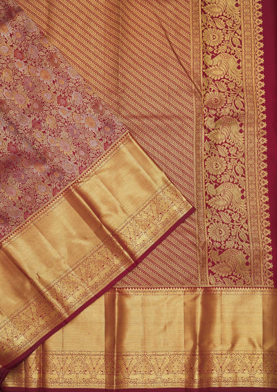 Wine Zariwork Pure Silk Saree-Koskii