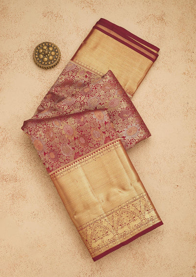 Wine Zariwork Pure Silk Saree-Koskii