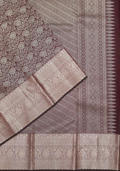 Wine Zariwork Pure Silk Saree-Koskii