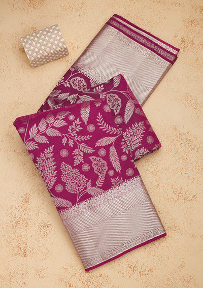 Wine Zariwork Pure Silk Saree-Koskii