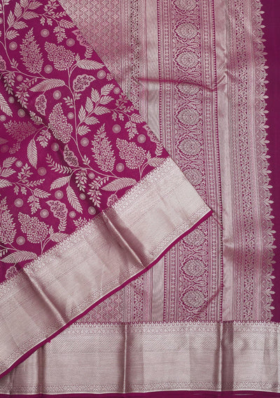 Wine Zariwork Pure Silk Saree-Koskii