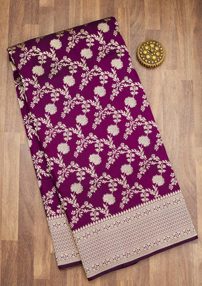 Wine Zariwork Pure Silk Saree-Koskii