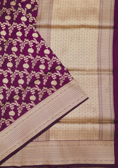 Wine Zariwork Pure Silk Saree-Koskii