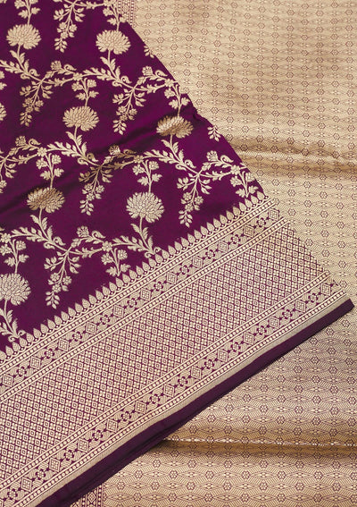 Wine Zariwork Pure Silk Saree-Koskii