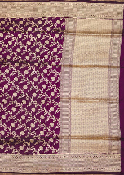 Wine Zariwork Pure Silk Saree-Koskii