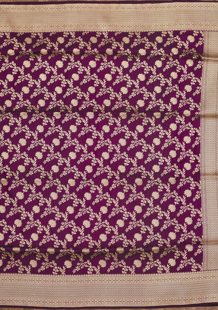 Wine Zariwork Pure Silk Saree-Koskii
