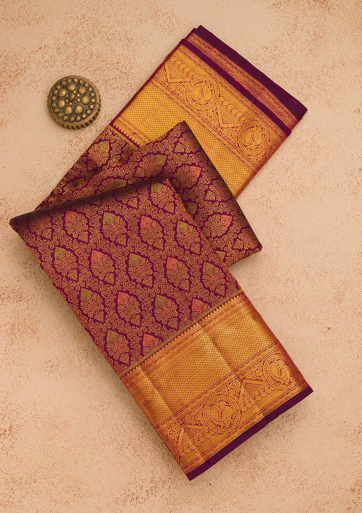Wine Zariwork Pure Silk Saree-Koskii