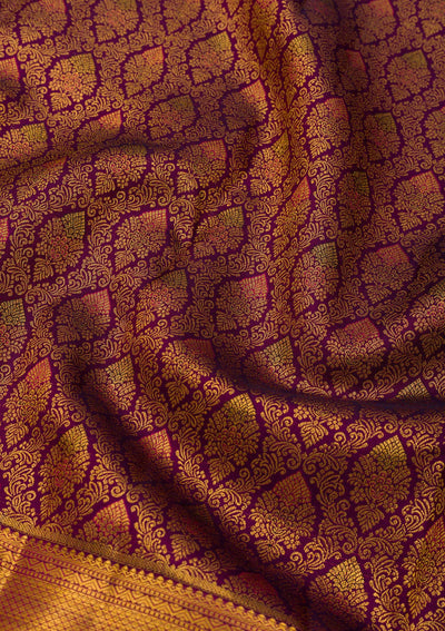 Wine Zariwork Pure Silk Saree-Koskii