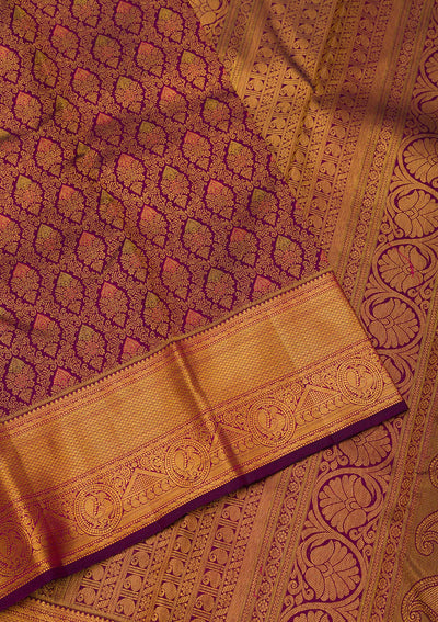 Wine Zariwork Pure Silk Saree-Koskii