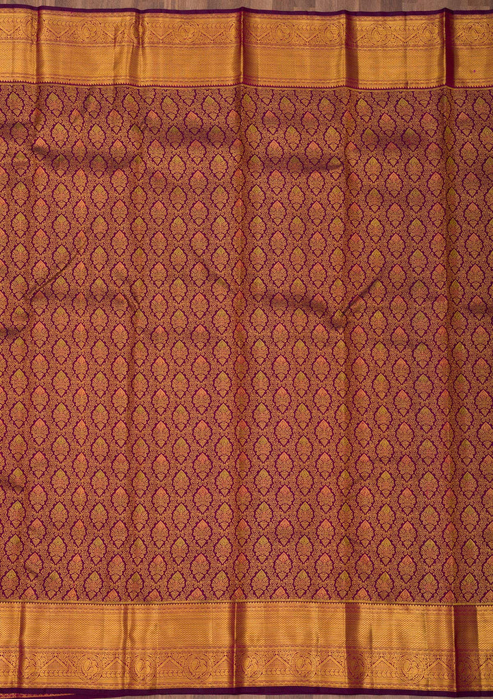 Wine Zariwork Pure Silk Saree-Koskii