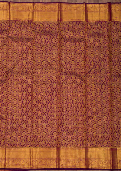 Wine Zariwork Pure Silk Saree-Koskii