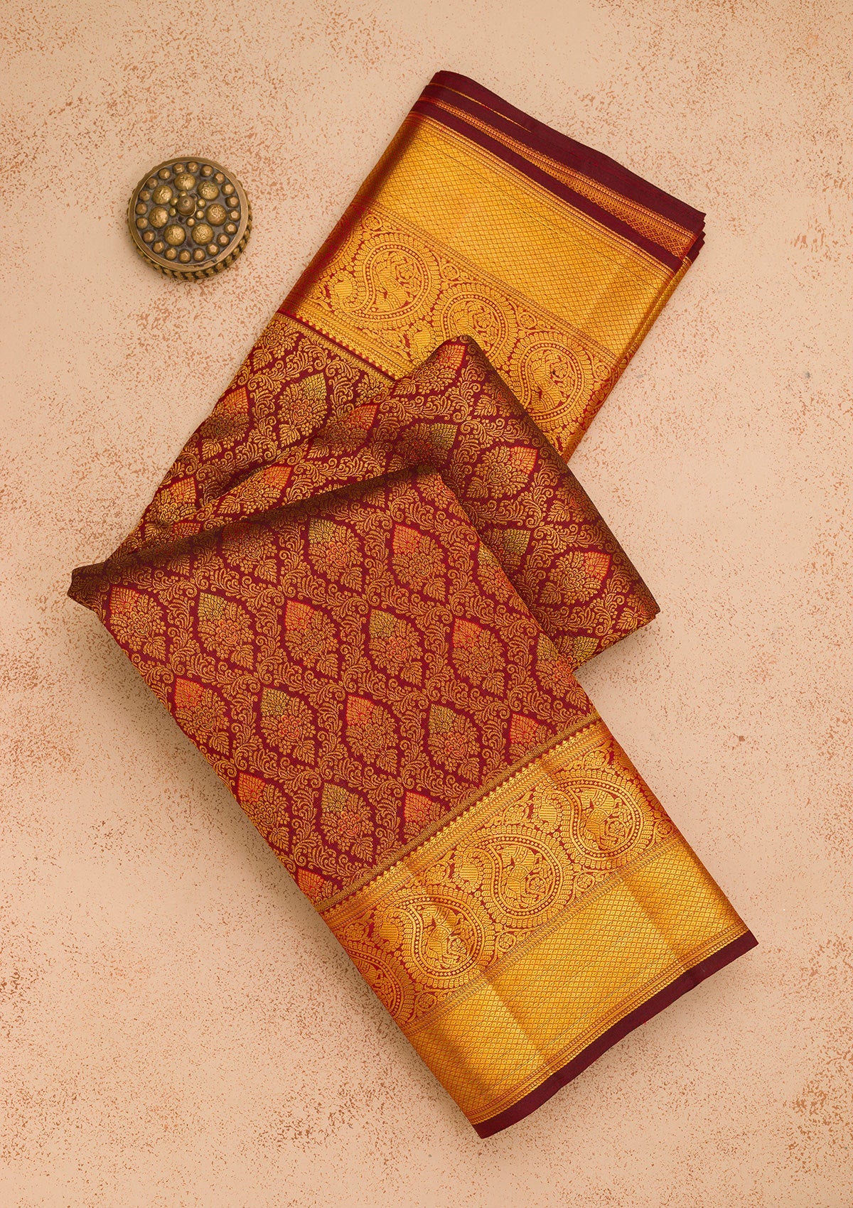 Wine Zariwork Pure Silk Saree-Koskii