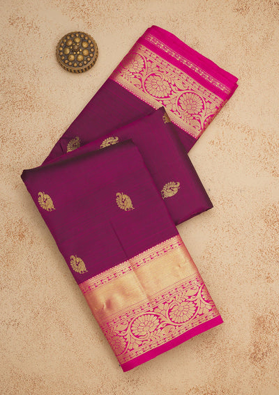 Wine Zariwork Pure Silk Saree-Koskii