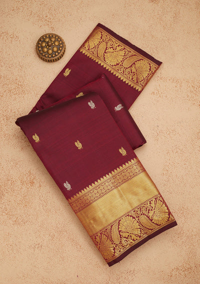 Wine Zariwork Pure Silk Saree-Koskii