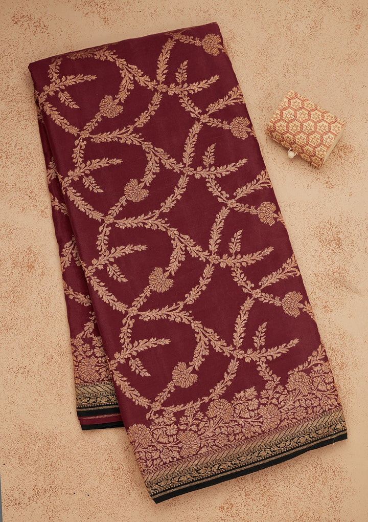 Wine Zariwork Pure Silk Saree-Koskii