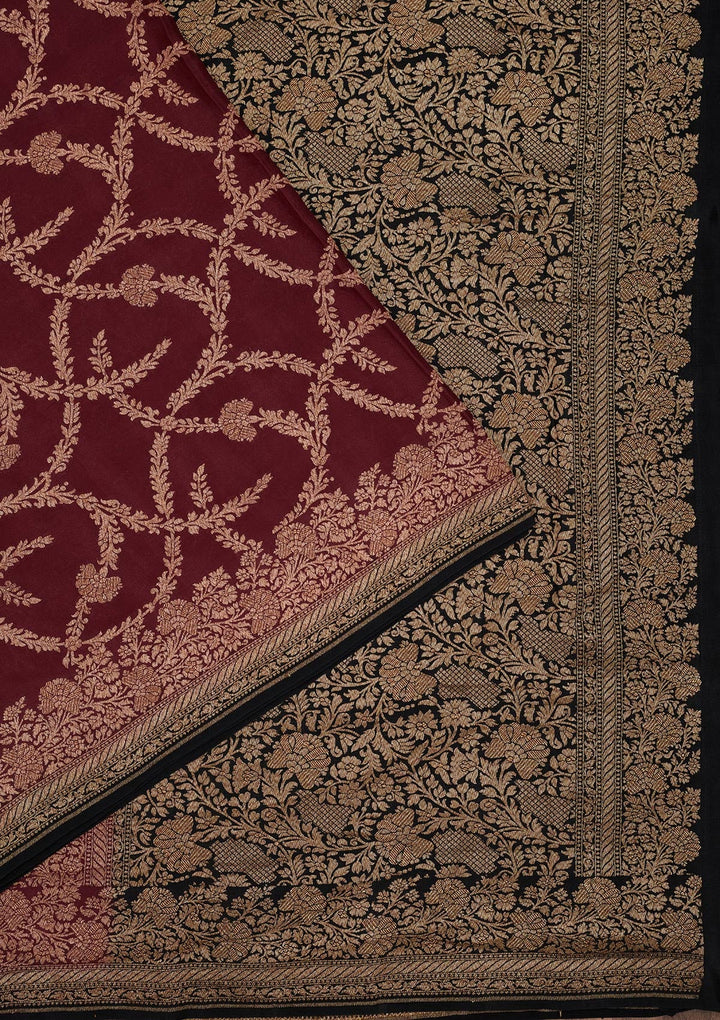 Wine Zariwork Pure Silk Saree-Koskii