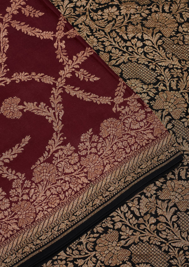 Wine Zariwork Pure Silk Saree-Koskii